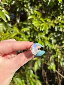 Rings: Rainbow Moonstone | Rose Cut Sterling Silver Adjustable Ring A