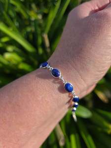 Lapis Lazuli Oval | Polished Sterling Silver Adjustable Bracelet E