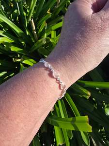 Rose Quartz Teardrop | Polished Sterling Silver Adjustable Bracelet A