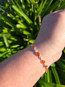 Chain Bracelets Necklaces: Carnelian Oval | Polished Sterling Silver Adjustable Bracelet A