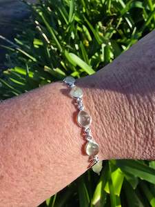 Chain Bracelets Necklaces: Prehnite Tear Drop | Polished Sterling Silver Adjustable Bracelet A