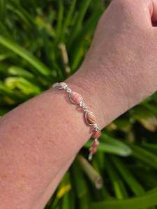 Chain Bracelets Necklaces: Rhodochrosite Teardrop | Polished Sterling Silver Adjustable Bracelet A