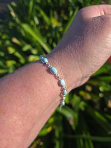 Larimar Oval | Polished Sterling Silver Adjustable Bracelet D