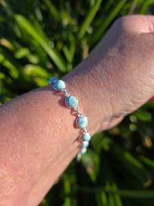 Chain Bracelets Necklaces: Larimar Round | Polished Sterling Silver Adjustable Bracelet B