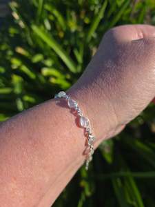 Chain Bracelets Necklaces: Rainbow Moonstone Teardrop | Polished Sterling Silver Adjustable Bracelet H