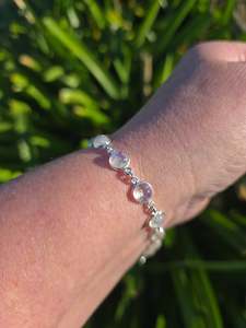 Chain Bracelets Necklaces: Rainbow Moonstone Round | Polished Sterling Silver Adjustable Bracelet F