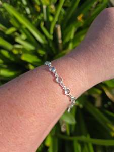 Chain Bracelets Necklaces: Blue Topaz Oval | Polished Sterling Silver Adjustable Bracelet B