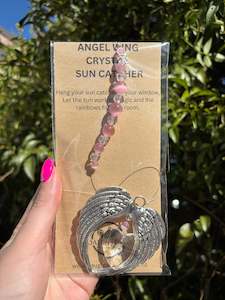 Angel Wing Range: Pink Cats Eye | Angel Wing Heart Sun Catcher