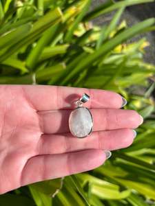 Pendants Necklaces: Rainbow Moonstone | Rose Cut Sterling Silver Pendant A