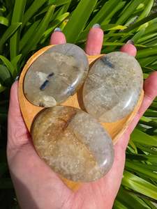 Palmstones: Blue Kyanite & Golden Healer Quartz Palm Stone Medium