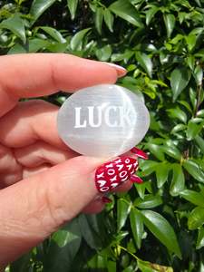 Selenite Mini Palm Stone | LUCK
