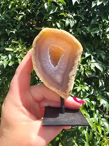 Natural Agate Geode On Metal Stand E