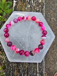 Pink Agate | Round Bead Bracelet