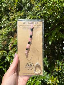 Tear Drops Diamonds: Rose Quartz & Black Obsidian | Tear Drop Sun Catcher