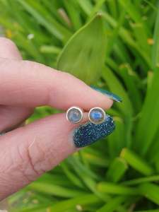 Labradorite | Polished Sterling Silver Round Stud Earrings 5mm