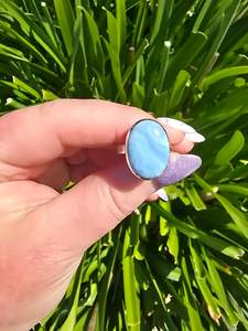 Blue Opal | Polished Sterling Silver Adjustable Ring A
