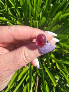 Rings: Pink Tourmaline | Rose Cut Sterling Silver Adjustable Ring B