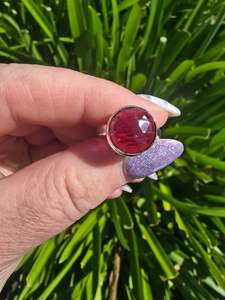 Pink Tourmaline | Rose Cut Sterling Silver Adjustable Ring A