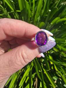 Rings: Amethyst | Faceted Sterling Silver Adjustable Ring C