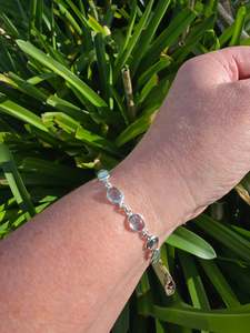 Blue Topaz Oval | Polished Sterling Silver Adjustable Bracelet A