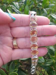 Chain Bracelets Necklaces: Citrine | Rose Cut Sterling Silver Adjustable Bracelet A