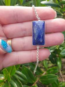 Chain Bracelets Necklaces: Lapis Lazuli | Rose Cut Sterling Silver Adjustable Bracelet B