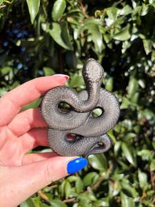 Silver Sheen Obsidian Snake Carving