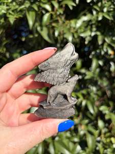 Crystals: Silver Sheen Obsidian Wolf Carving