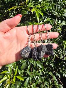 Black Tourmaline Tumbled Stone Keyring