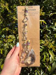 Prehnite & Amethyst | Large Tear Drop Sun Catcher
