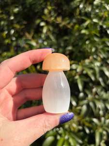 Carved Shapes Animals: Selenite White & Orange Mushroom