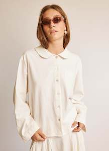 Blouses: Peter Pan Shirt - Textured White Cotton