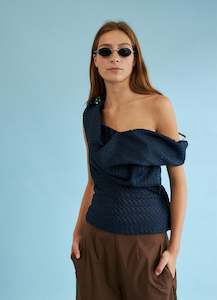 Blouses: Stay Up Late Top - Navy Basketweave