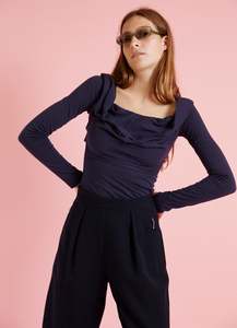 Blouses: Come Into View Top - Navy Cotton