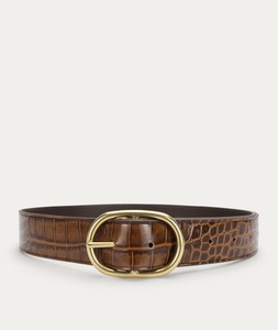 Belts: Wide Belt Oval Buckle - Toffee Croc/Brass