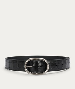 Belts: Wide Belt Oval Buckle - Black Croc/Silver