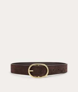 Belts: Wide Belt Oval Buckle - Java Suede/Brass