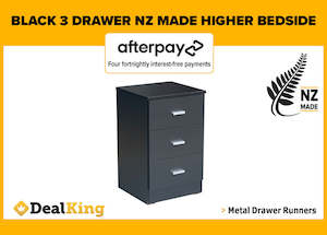 3 DRAWER FULLY ASSEMBLED NZ MADE HIGHER BEDSIDE BLACK