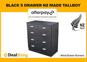 5 DRAWER FULLY ASSEMBLED NZ MADE TALLBOY BLACK