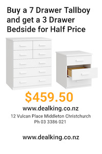 WHITE NZ MADE FULLY ASSEMBLED TALLBOY + BEDSIDE