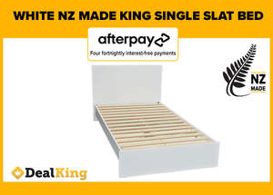 Beds: WHITE NZ MADE KING SINGLE SLAT BED