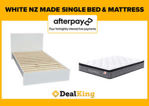 Bed Mattress: WHITE NZ MADE SINGLE SLAT BED & POCKET SPRING MATTRESS