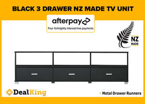 Lounge Room Furniture: 3 DRAWER FULLY ASSEMBLED NZ MADE TV UNIT BLACK