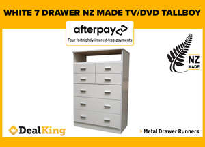 Lounge Room Furniture: 7 DRAWER FULLY ASSEMBLED TV/DVD NZ MADE TALLBOY WHITE