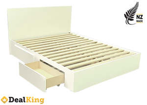 WHITE 2 DRAWER NZ MADE DOUBLE SLAT BED