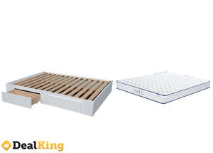 WHITE 2 DRAWER NZ MADE DOUBLE SLAT BASE + MATTRESS