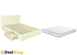 WHITE 2 DRAWER NZ MADE DOUBLE SLAT BED & MATTRESS