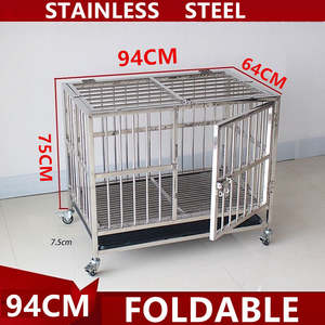 Collapsible Stainless Steel Pet Cage 94CM Large with Wheels