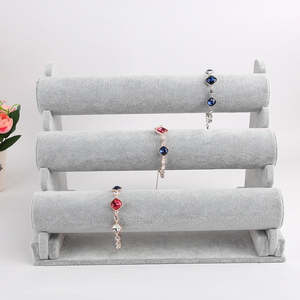 Jewellery: GREY Velvet 3-Level Bracelet Watch Display Stand/Holder