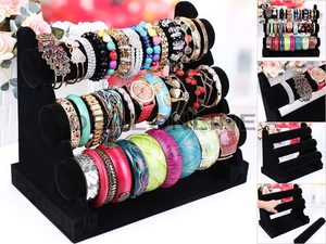 Jewellery: Velvet 3-Level Bracelet Watch Display Stand/Holder